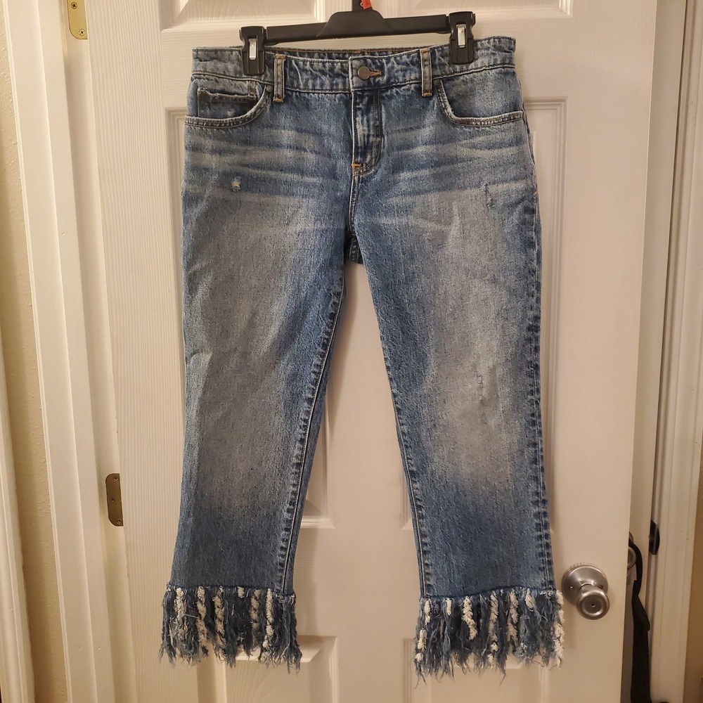 Anthroplogie Sz 28P Pilcro Letterpress Hyphen Fringe Crop Jean Festival Boho